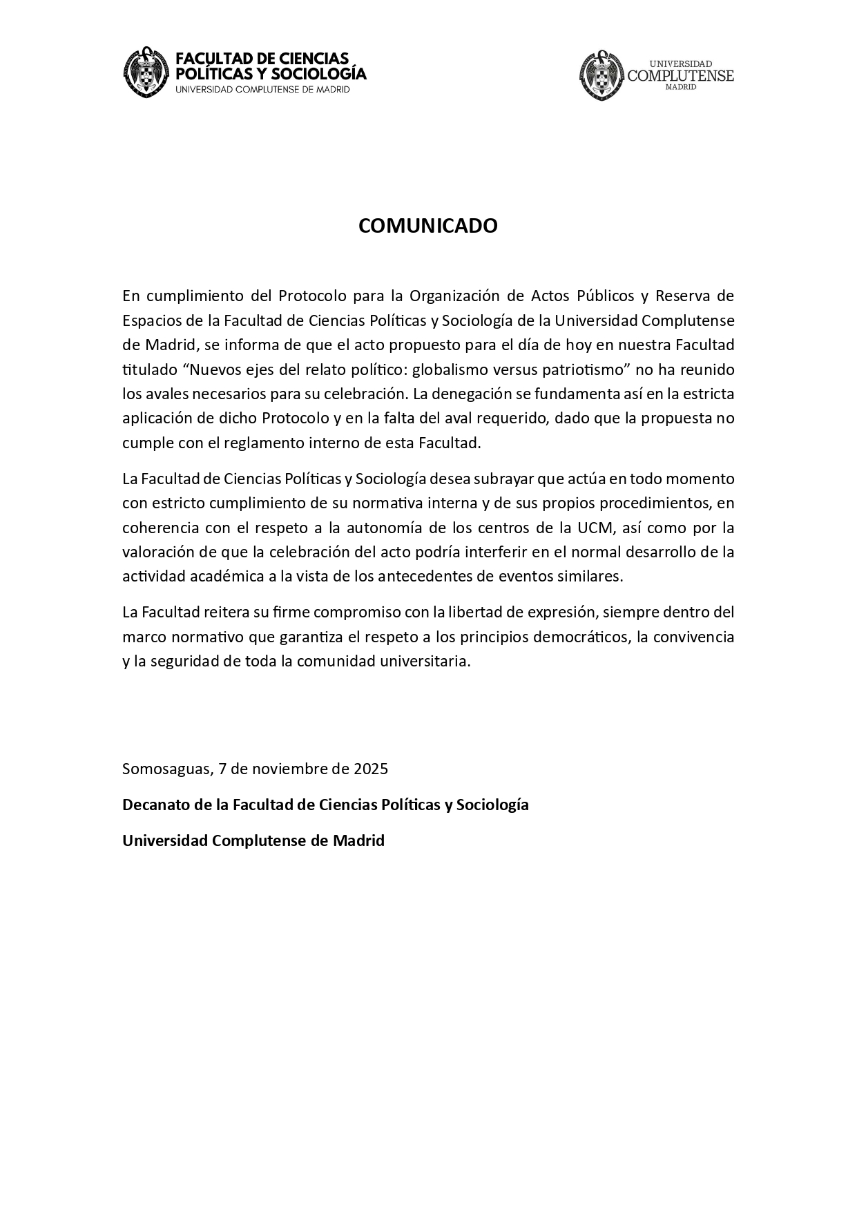 Comunicado 7 de noviembre - 2